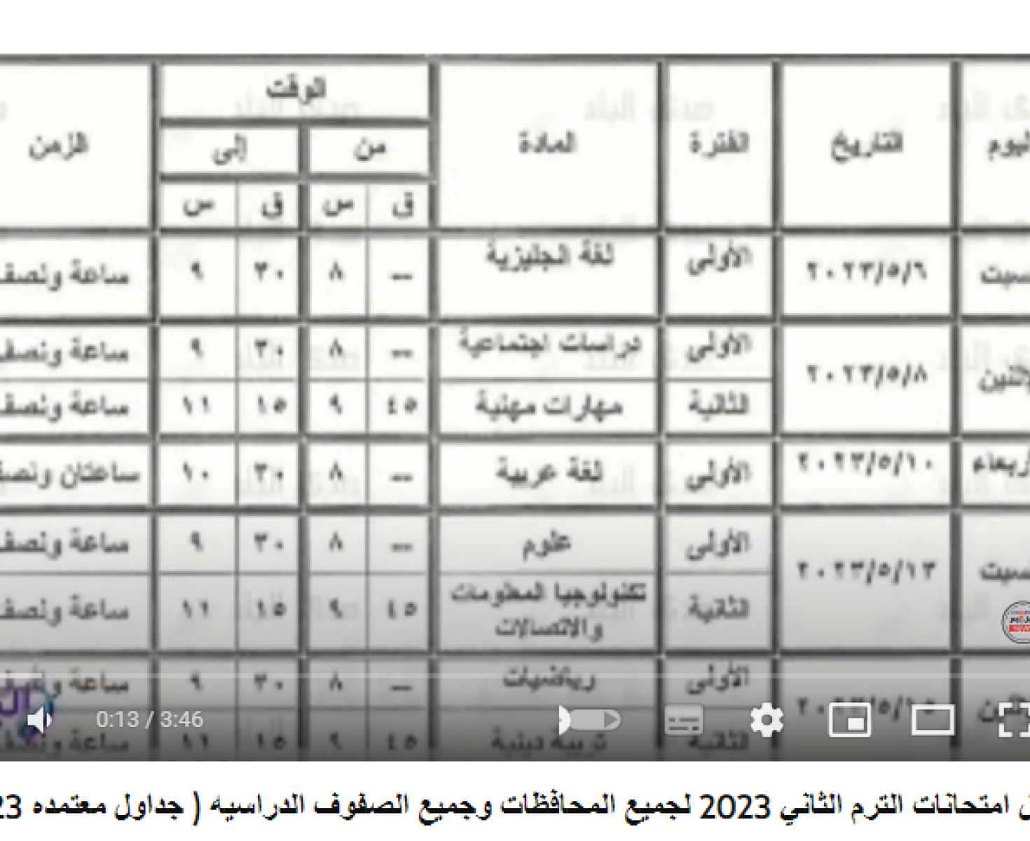 طالع جدول امتحانات الصف السادس الابتدائي اخر العام 2023 الترم الثاني المعتمد بمصر