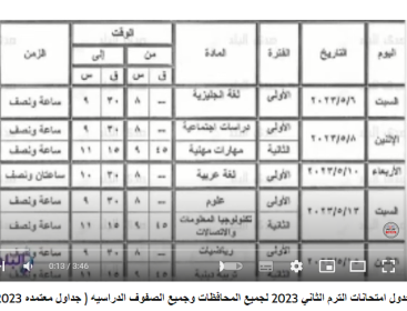 طالع جدول امتحانات الصف السادس الابتدائي اخر العام 2023 الترم الثاني المعتمد بمصر